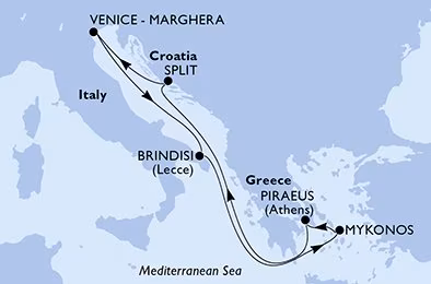 Crociera MSC Armonia itinerario Mediterraneo Orientale con soste in Grecia, Croazia, Turchia e Italia. Esperienza unica tra storia e bellezze naturali.